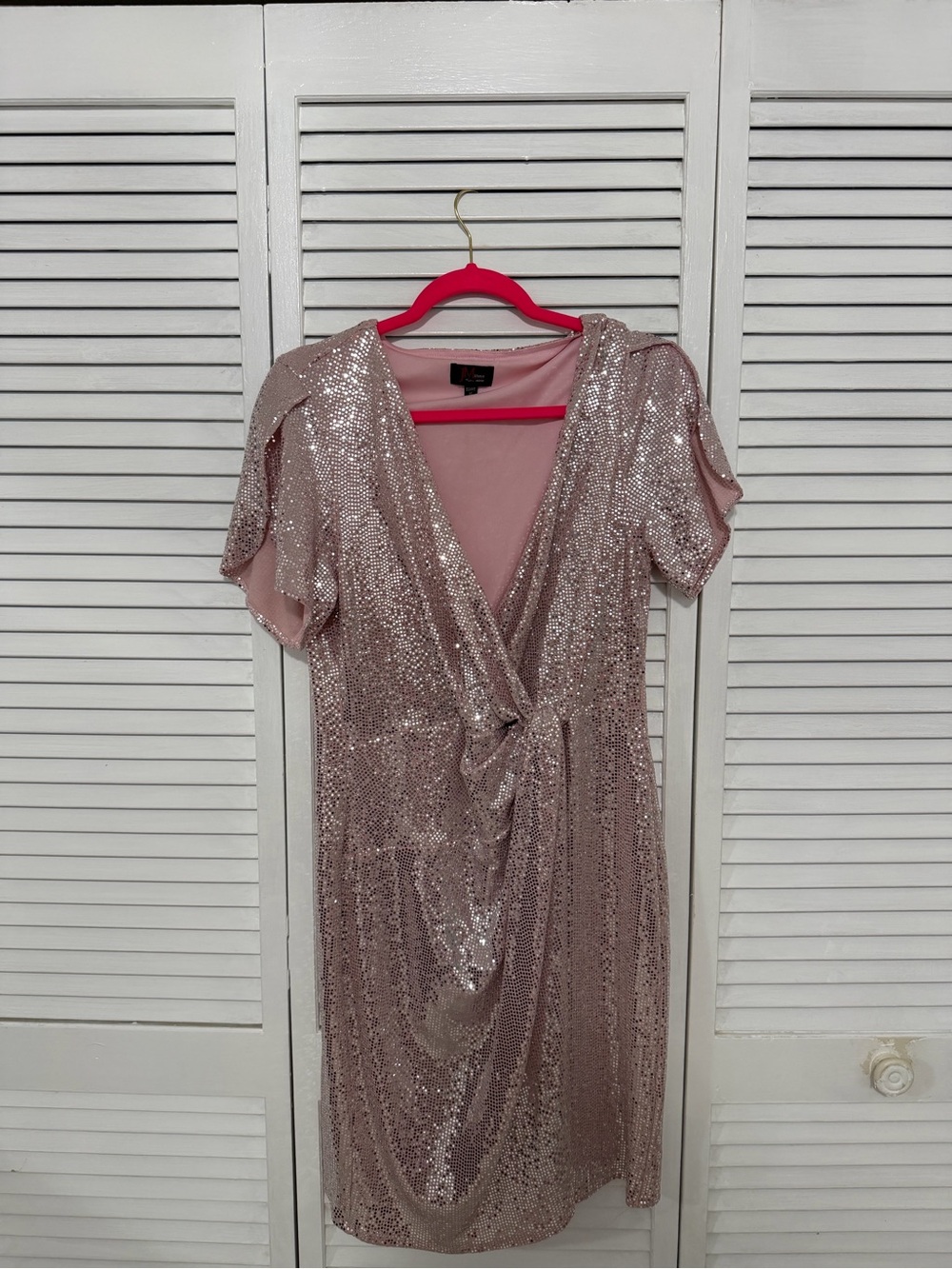 Sequin Wrap Midi Dress in Blush Pink by JM STUDIO
